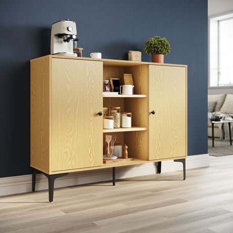 SONNI Aparador de Salon Aparador de cocina 2 Puertas con Estantes Color Madera Original 120x35x93cm (1/5)