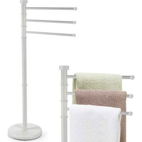 Piantana Portasciugamani Milano da bagno 3 Bracci in Metallo Bianco 22x31x85 cm (1/4)