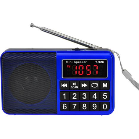 Radio portable FM/AM (MW)/SW/USB/Micro-SD/MP3, stations de diffusion avec grands boutons et écran, radio portable rechargeable 800 mAh (bleu) (1/3)