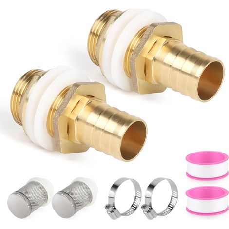 2-teiliger Regenwasserfass-Durchgang, Tankdurchgang + 25-mm-Schlauchanschluss, Regenwasserfass-Verbinder mit Dichtungen, Filter, Tankdurchgang für Regenwasserfass (1/5)