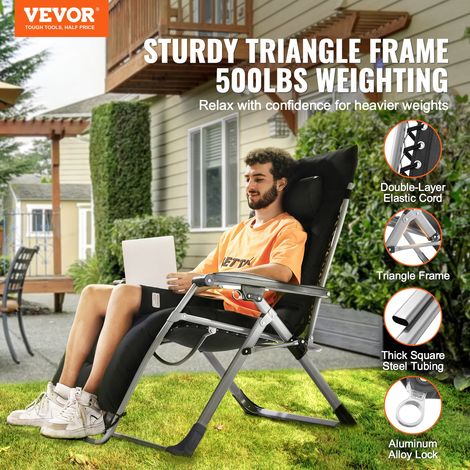 Fauteuil Inclinable Zéro Gravité, 825 mm, Transat Relax Jardin pour Intérieur Extérieur, Chaise Longue Anti-gravité Réglable avec C… (1/5)