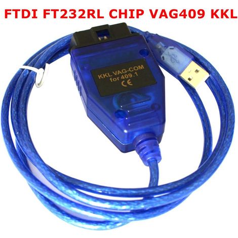 FTDI FT232RL Chip, VAG409 KKL OBD2 Diagnosekabel, VAG-COM 409.1 Scannerkabel kompatibel mit Volkswagen, Audi, SEAT und Skoda Fehlercodelesegeräten. (1/4)
