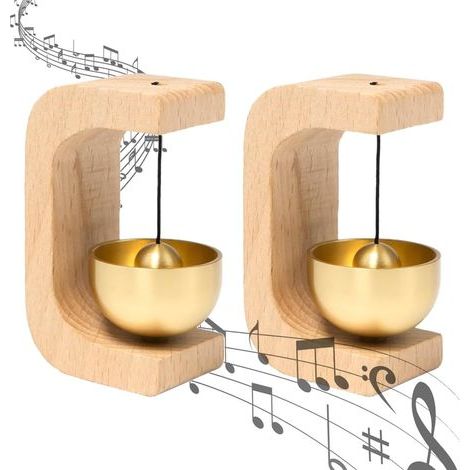 2 Pieces Wooden Doorbell, Entrance Door Chime Shop Doorbell with Brass Bell Magnetic Doorbell No Drilling Required for Doors, Home, Garden, Office, Shop, Cafe (1/5)