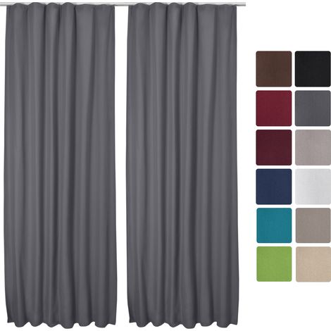Beautissu – Lot de 2 rideaux thermiques 140x245cm – 90% d'opacité – Tissu lourd 210g/m² – Protection contre chaleur et froid – Anthracite