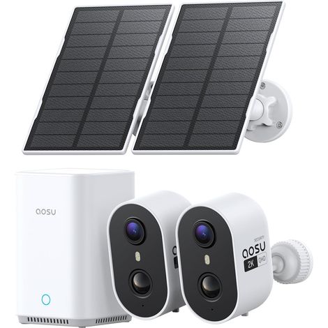 Kit de 2 Caméras de Surveillance WiFi Extérieures sans Fil avec Panneau Solaire - 2K, Base de Stockage 32 Go, Détection IA (1/5)