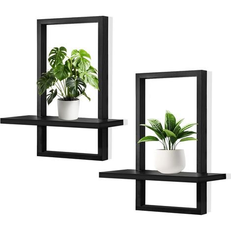 2 pcs Étagères en Bois pour la Décoration Murale Étagère Murale Bohème Moderne Noir Étagère Flottante pour la Cuisine, la Chambre, la Salle de Bain, Salon,Dortoir (1/5)