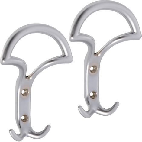 Set of 2 Triple Wall Hooks 145 x 92 x 44 mm - Hook/Hanger - Clothes Hanger, Hat, Robe, Bathroom, Shower Towel, Toilet - Metal - Matte Silver Finish (1/5)