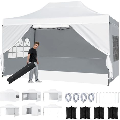 COSTWAY Gazebo Tenda Pieghevole Sole Esterno Giardino Spiaggia Mare Borsa Campeggio Picnic Mercatini Fiere Tettuccio Pareti Laterali Removibili Antivento Port (1/5)