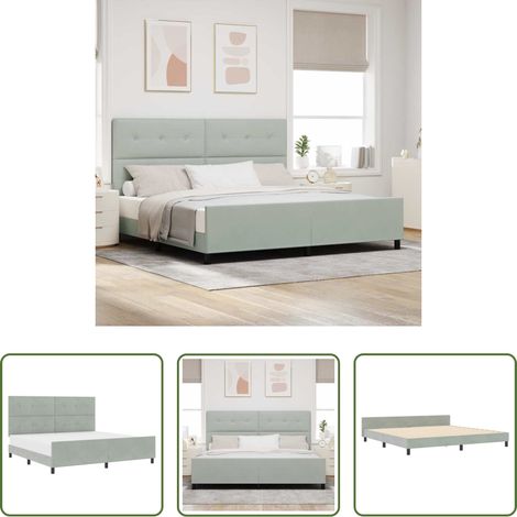 vidaXL Kopfteil - Boxspringbett mit Kopfteil Hellgrau 200 x 200 cm Samt (1/5)