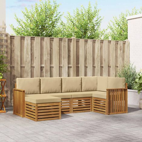 Ecksofa Set mit Kissen 6 pcs Natur und Beige Massivholz Akazie