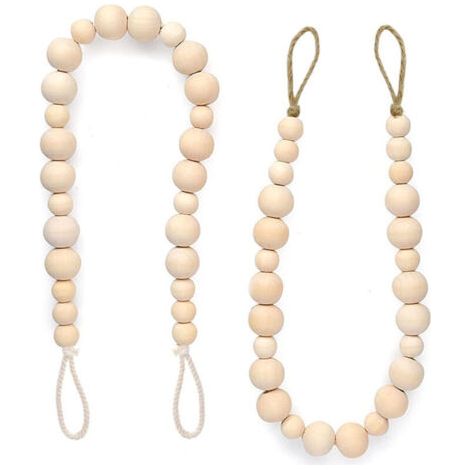 royaluxe-Lot de 4 embrasses de rideaux en perles de bois avec crochets pour décoration murale ou de vacances (couleur bois, 4) (1/4)