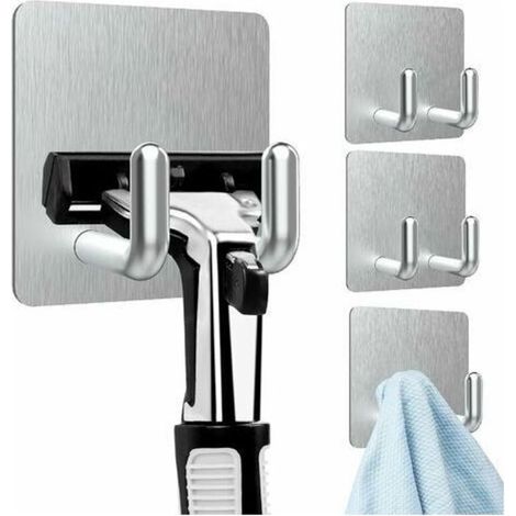 4 Pièces Crochet Adhésif Mural (Forte Adhérence), Poids Lourd Inox Accroche Serviette Salle de Bains, Crochet torchon cuisine, Auto-Adhesif sans Percer Hook pour Cuisine, Salon,Bureau -Argent (1/5)