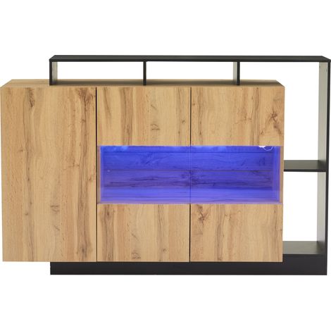 Meuble de salon moderne en LED. Meuble de salon fabriqué dans la couleur originale du bois, en MDF. Meuble de salon doté de commandes Bluetooth. Meuble de salon parfait pour le salon. (1/5)