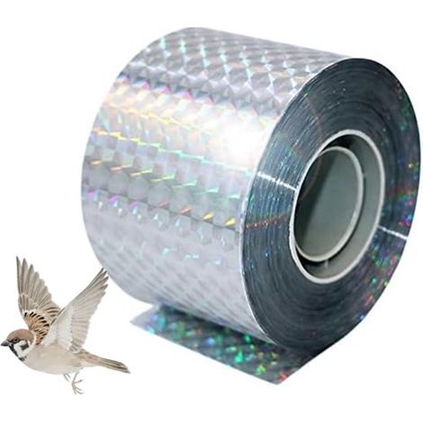 Bande réfléchissante anti-oiseaux, ruban adhésif pour oiseaux, bandes réfléchissantes pour oiseaux, carrés laser, 4,8 cm x 110 m (1/5)