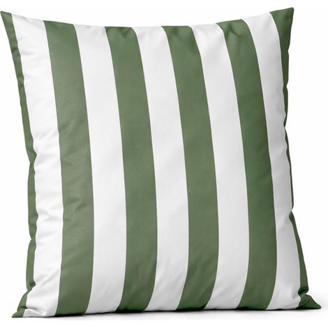 Coussin imperméable déhoussable à rayures ARCACHON Vert Olive 70x70 cm (1/3)