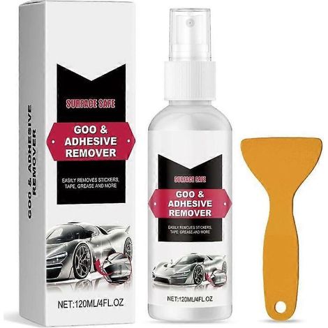 Décapant polyvalent sans traces, retrait adhésif pour véhicule avec grattoir, dissolvant autocollant voiture, nettoyant résine efficace, outil détachant multi-usages. (1/4)