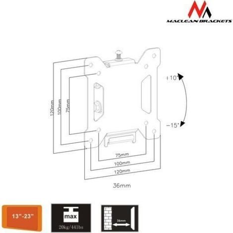 Support Mural Pour Ecran - Orientable - Compatible VESA 75x75 Et 100x100 - Charge Max 20 Kg - Noir (1/2)