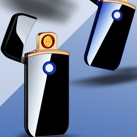 Briquet électrique d'extérieur coupe-vent sans flamme, rechargeable par USB double face, noir