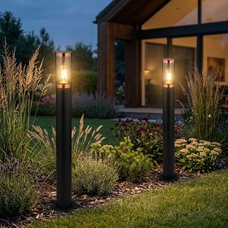 Lampada da terra da giardino lampada da esterno lampada da esterno lampada da terra segnapasso acciaio inox, accento rame fumo nero, 1x E27, DxH 7,6x80 cm, set di 2 (1/5)