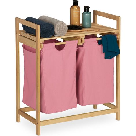 Estante para cesta de ropa de bambú