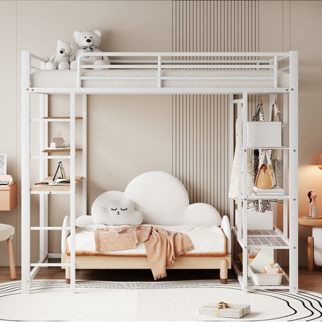 MEUBLIV Hochbett 140x200 cm Weiß – Schreibtisch und Stauraum, ohne Matratze (1/5)