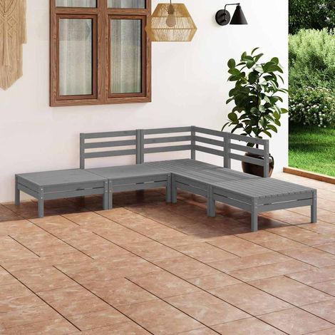 vidaXL Juego de muebles de jardín 5 piezas madera maciza de pino gris (1/4)