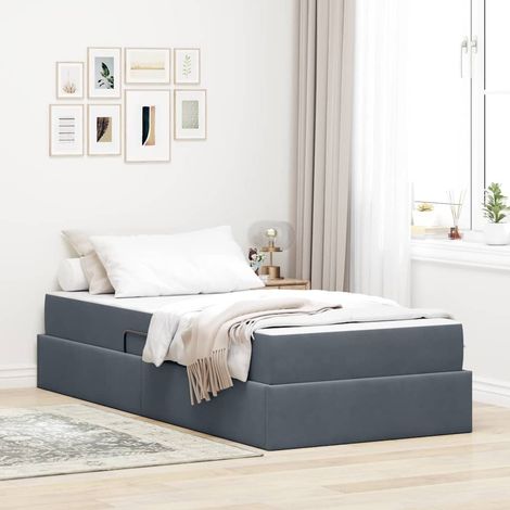 Cama con almacenamiento y colchón Gris oscuro 90 x 190 cm