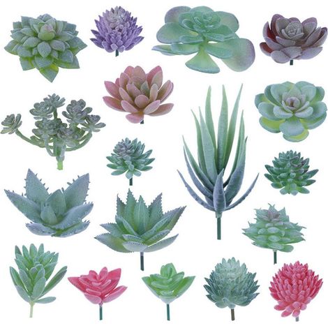Juego de 18 plantas suculentas artificiales flocadas sin macetas, mini plantas suculentas artificiales para loto, paisajismo decorativo, arreglos de jardín. (1/5)