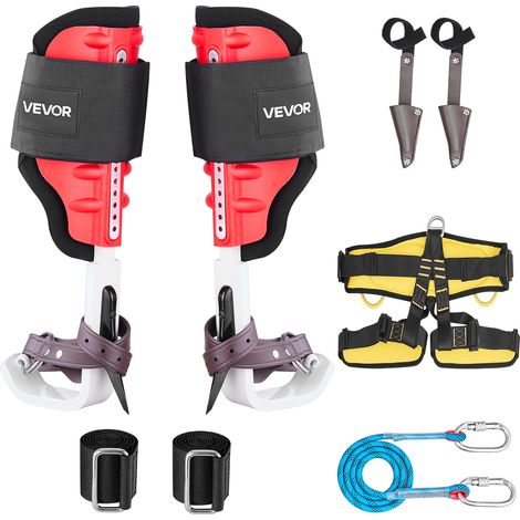 VEVOR Set per Arrampicata sugli Alberi, Regolabile in Altezza con Cinghie e Protezioni per Punte, Carico di 159 kg, Speroni da Arrampicata in Alluminio Resistenti, per la Raccolta della Frutta