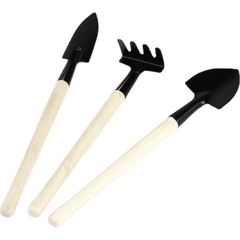 3 mini outils jardin pot manche bois pelle râteau bonsaï maison