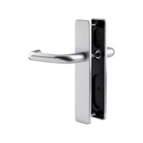 Poignée de Porte sur Grande Plaque - Version Bec de Cane Porte Cuisine/Salon, Entraxe 195 mm - Système de Pose Facile - en Zamak Résistant - Finition Argent