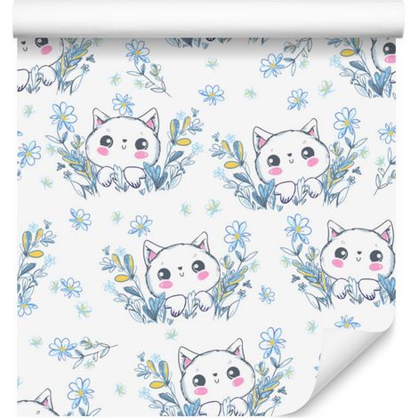 Papier peint Petits Chatons et Fleurs pour Salon et Chambre 50x1000 cm (1/5)