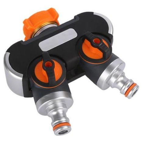 Zweiwege-Schlauchverteiler mit 3/4"- und 1/2"-Y-Verteiler-Wasserhahnadapter für Gartenbewässerung, Reinigung, Haustiere, einstellbarer und arretierbarer Wasserdurchfluss (1/5)