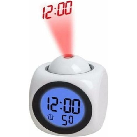 Wecker, Projektorwecker, Digitalwecker, Deckenprojektorwecker, Sprachwecker, weiße Digitaluhr, LCD-Wecker, für Schlafzimmer, Nachttisch, Zuhause, Schlummer-/Tischuhr (1/5)