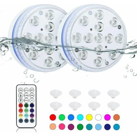 Unterwasser-LED-Leuchten, wasserdichte LED-Poolleuchten mit Fernbedienung (RF), 16 Farben, RGB-LED-Leuchten für Aquarium, Schwimmbad und Partydekoration (2 Stück) (1/5)