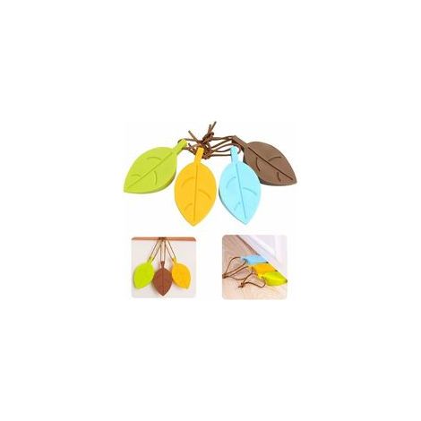 4 Pièces Arrêts Cale de Porte, Décorative en Silicone en Forme Feuille Silicone Porte Stopper avec Lanière pour Jardin de Bureau à Domicile (jaune vert bleu marron, 9.5x5cm)