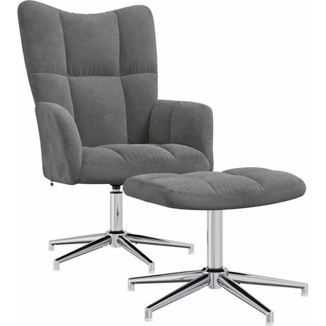 Chaise de relaxation avec tabouret Gris foncé Velours vidaXL (1/5)