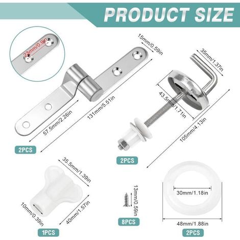 Kit de fixation abattant WC – Acier inoxydable – 2 charnières, visserie et rondelles – Installation facile et stable (1/3)