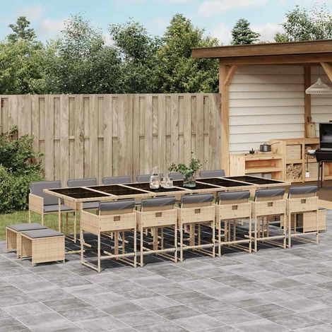 Ensemble à manger de jardin et coussins 17 pcs-Salon de jardin mélange beige 151442 (1/5)