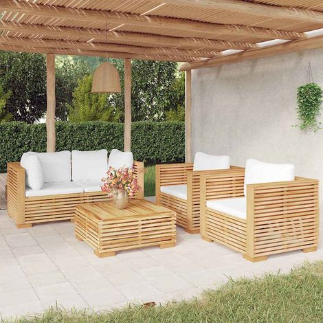 vidaXL Salon de jardin 5 pcs avec coussins Bois de teck solide (1/5)