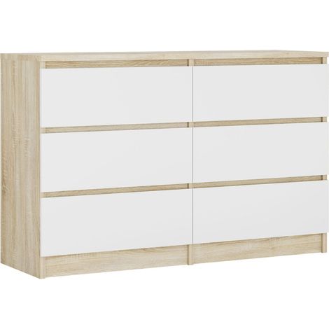 Commode 6 Tiroirs : Chêne Sonoma / Blanc Mat, 120 x 39 x 79 cm (1/5)