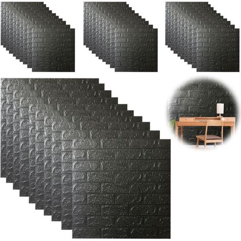 40 pièce Papier Peint 3D Brique Adhesif Mural, 38 X 35 cm PVC Pierre Autocollant Mural, Panneau Revetement Mural Decoratif,Noir (1/4)