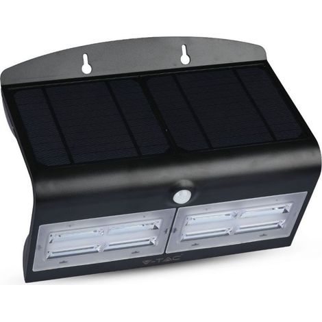 V-TAC Lampada LED Solare da Muro a Batteria 6,8W Sensore PIR Nero Bianco Naturale IP65
