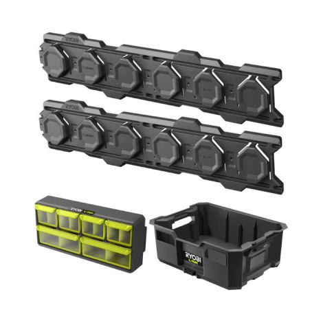Pack RYOBI Système LINK 2 rails muraux - Caisse à outils - Organisateur ajustable (1/5)