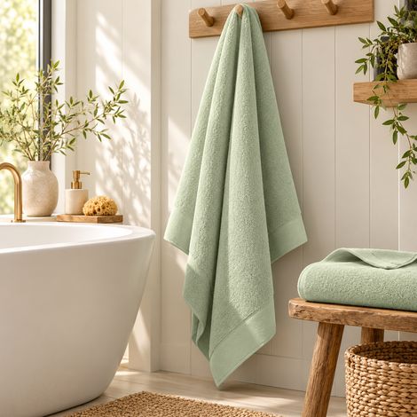 Drap de bain Softy 100 x 150 cm – Éponge Zero Twist 100% coton peigné 600 g/m² – Amande (1/4)