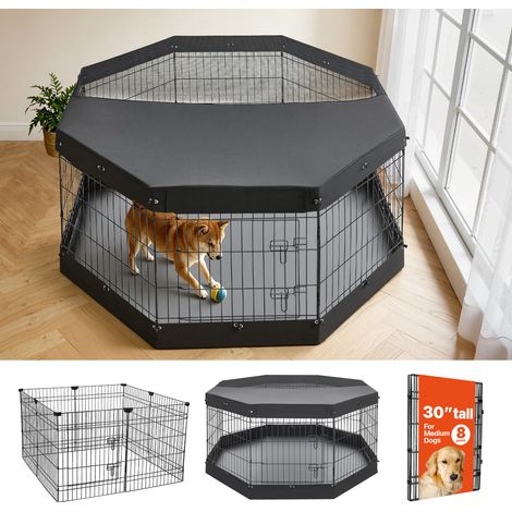 Mophorn Corral de Metal Plegable para Mascotas con Base y Cubierta Superior, Valla Metálica para Animales Medianos, 8 Paneles de Malla, Tapa Parasol, Estacas y Clips de Fijación Incluidos (1/5)