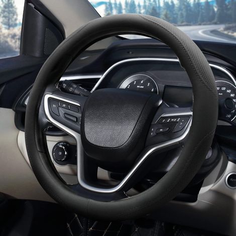 Couvre Volant Voiture Souple Microfibre Cuir Protection Volant Respirant et Antidérapant Confortable Housse Volant Universelle 38CM pour Auto SUV-Ligne Noire Couvre volant de voiture 37-38 cm, antidé (1/5)