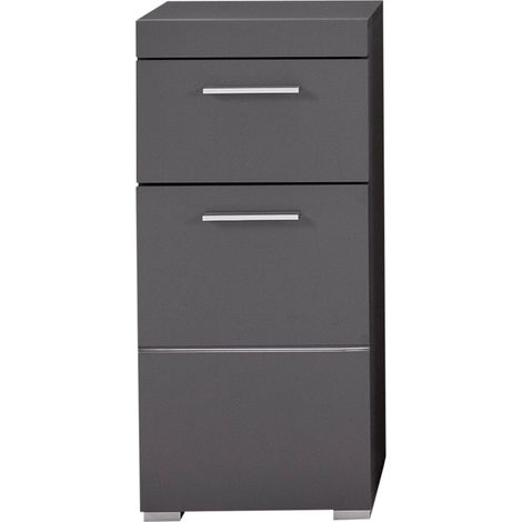 AmandaMando Bad Standtype Stauraum 1 Tür, 1 Schublade grau, grau Hochglanz.