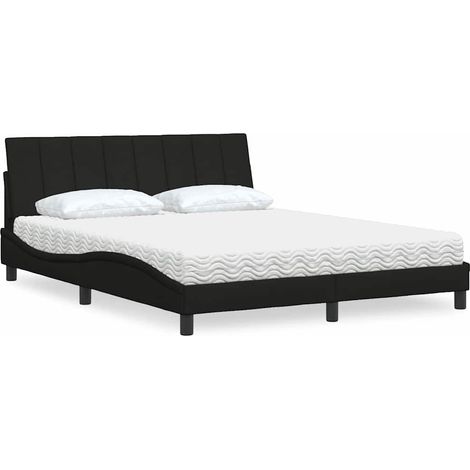 Lit avec matelas Hanko noir 160x200 cm tissu (1/5)