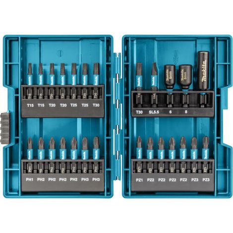 Makita – Jeu d'embouts impact 90 pcs – 32 TX, 27 PH, 27 PZ, 1 plat – Acier S2 traité – Avec porte-embout magnétique 60 mm